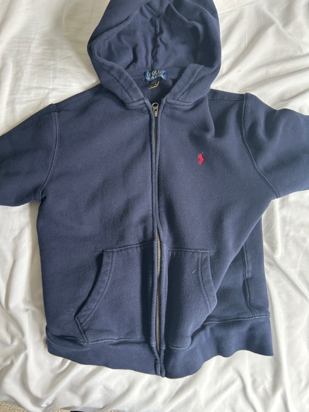 Polo by Ralph Lauren Navy Hoodie with Red Pony Logo - Kids Zip Sweatshirt